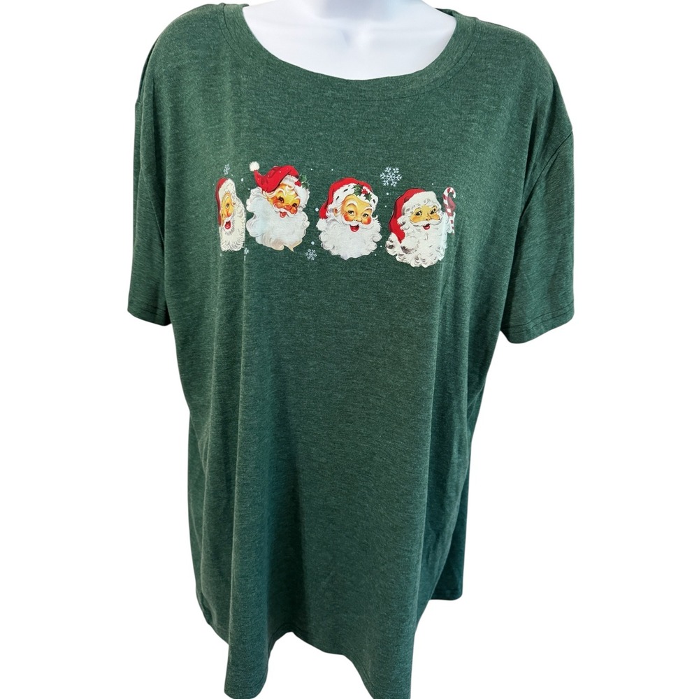 NWOT Vintage Christmas T Shirt Women XXL Green Retro Santa Graphic Tee